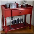 F15. Quebec Pine red painted sideboard entry table. 32”h x 37”w x 15”d 